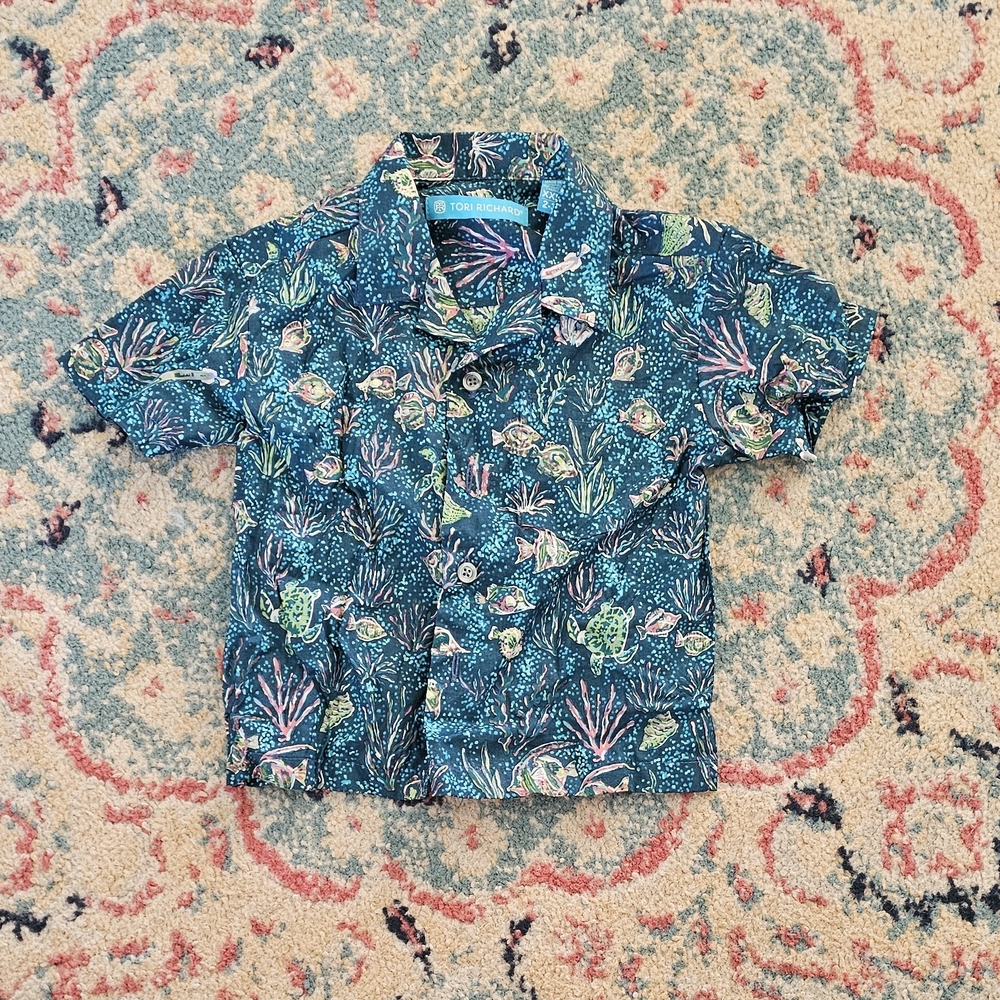 Tori Richard Kids' Teal Ocean Adventure Button Down Shirt